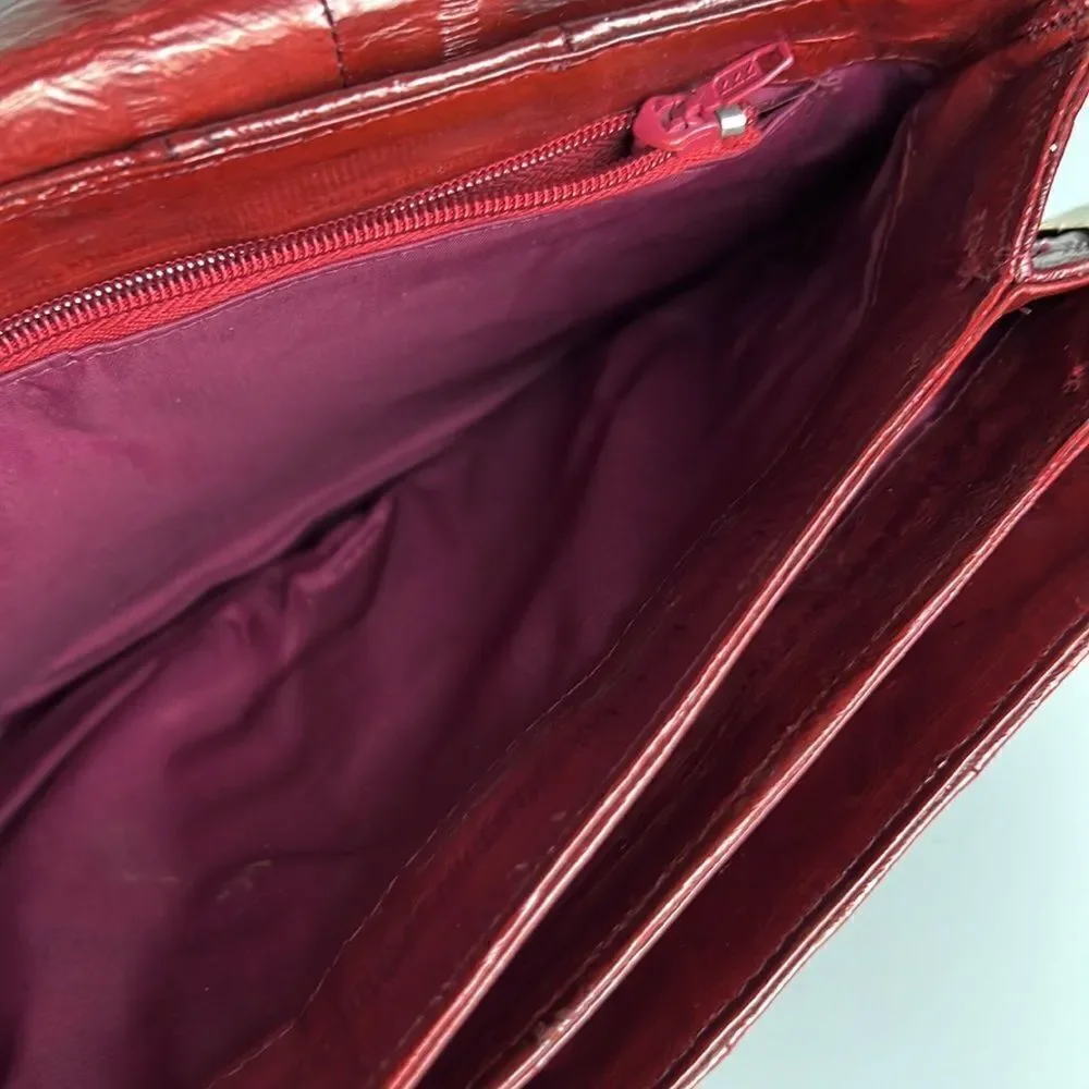 Vintage Real Eel Skin Maroon Clutch Shoulder Bag Purse